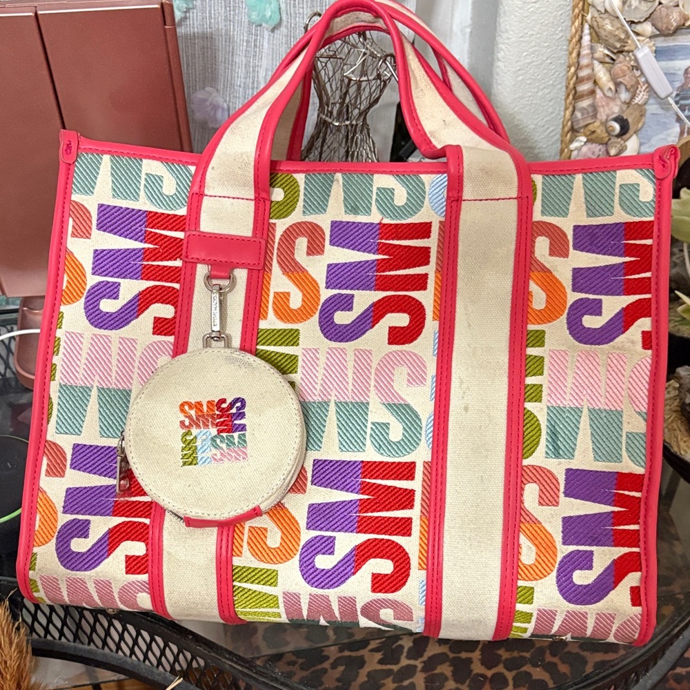 Steve Madden Multicolor Canvas Tote with Red Trim.